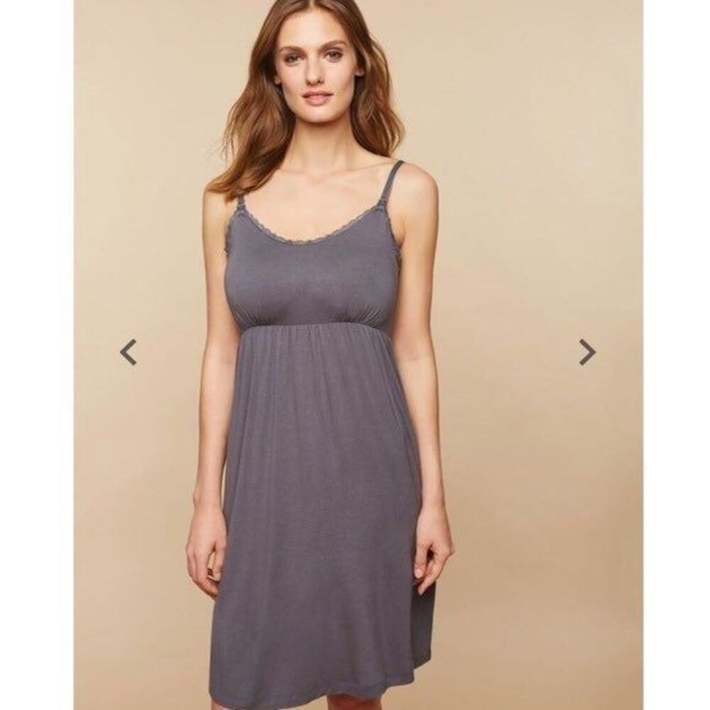 Nursing Nightgown Size Large Gray Shelf bra Lightly‎ padded Postpartum